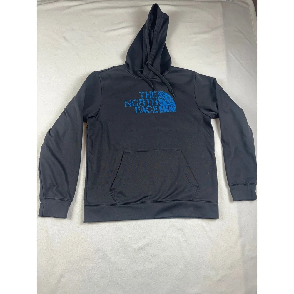 The‎ North Face Mens Black Blue Graphic Logo Pullover Hoodie Sweatshirt Medium